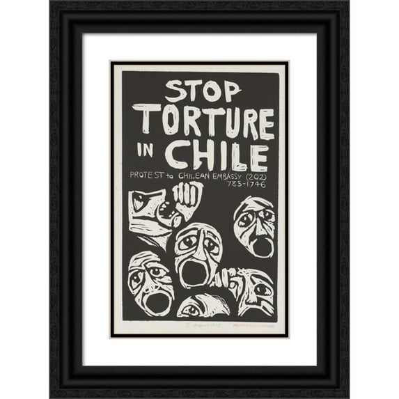 Rachael Romero 11x14 Black Ornate Wood Framed Double Matted Museum Art Print Titled: Stop Torture in Chile (1975)