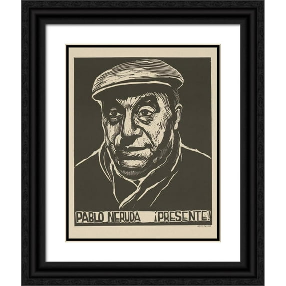 Rachael Romero 15x18 Black Ornate Wood Framed Double Matted Museum Art Print Titled - Pablo Neruda - ! Present! (1976)