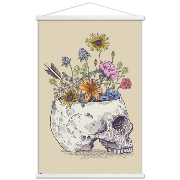 Rachel Caldwell - Flower Skull Wall Poster with Wooden Magnetic Frame, 22.375" x 34"