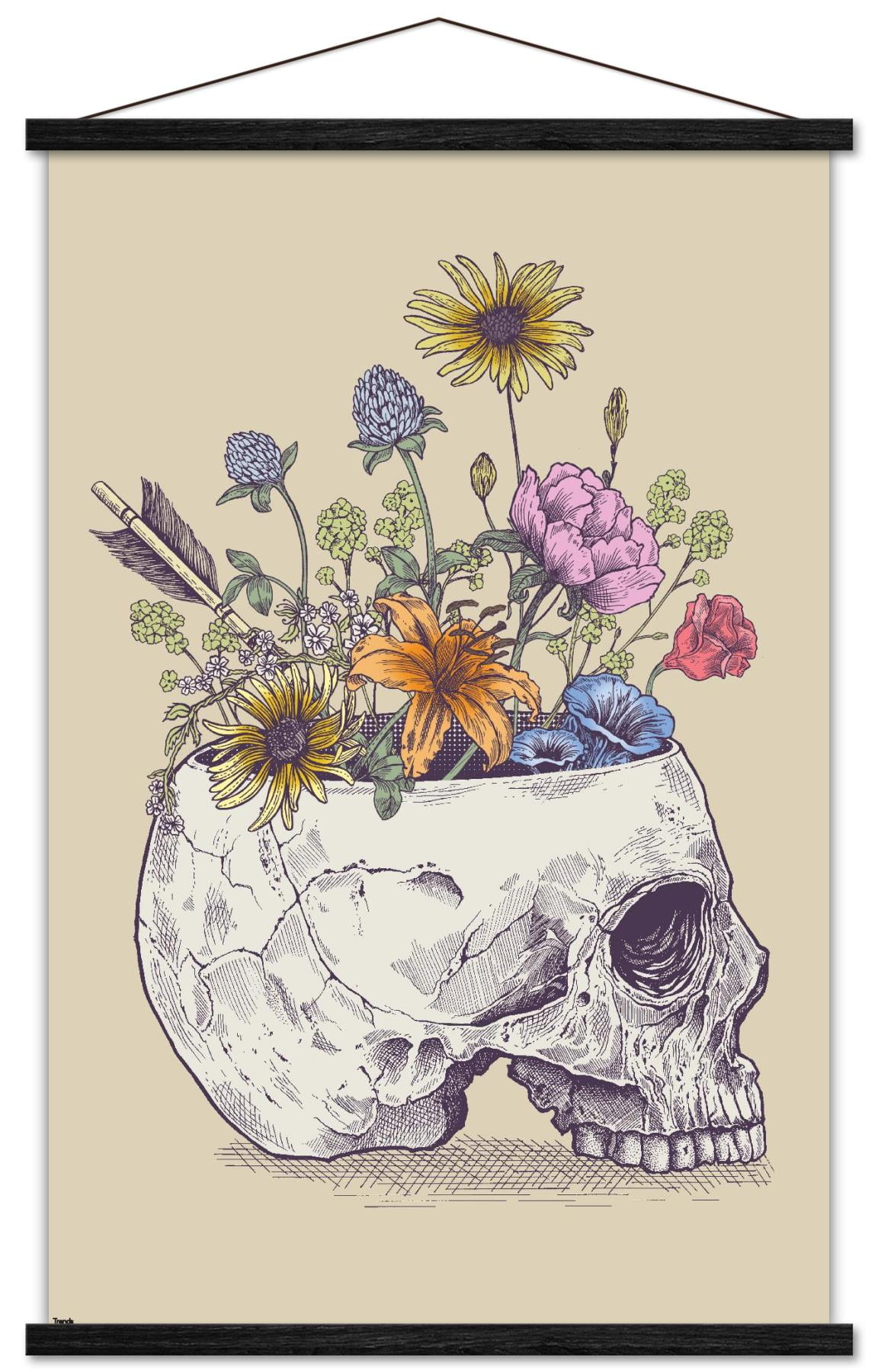 Rachel Caldwell - Flower Skull Wall Poster with Wooden Magnetic Frame, 22.375" x 34"