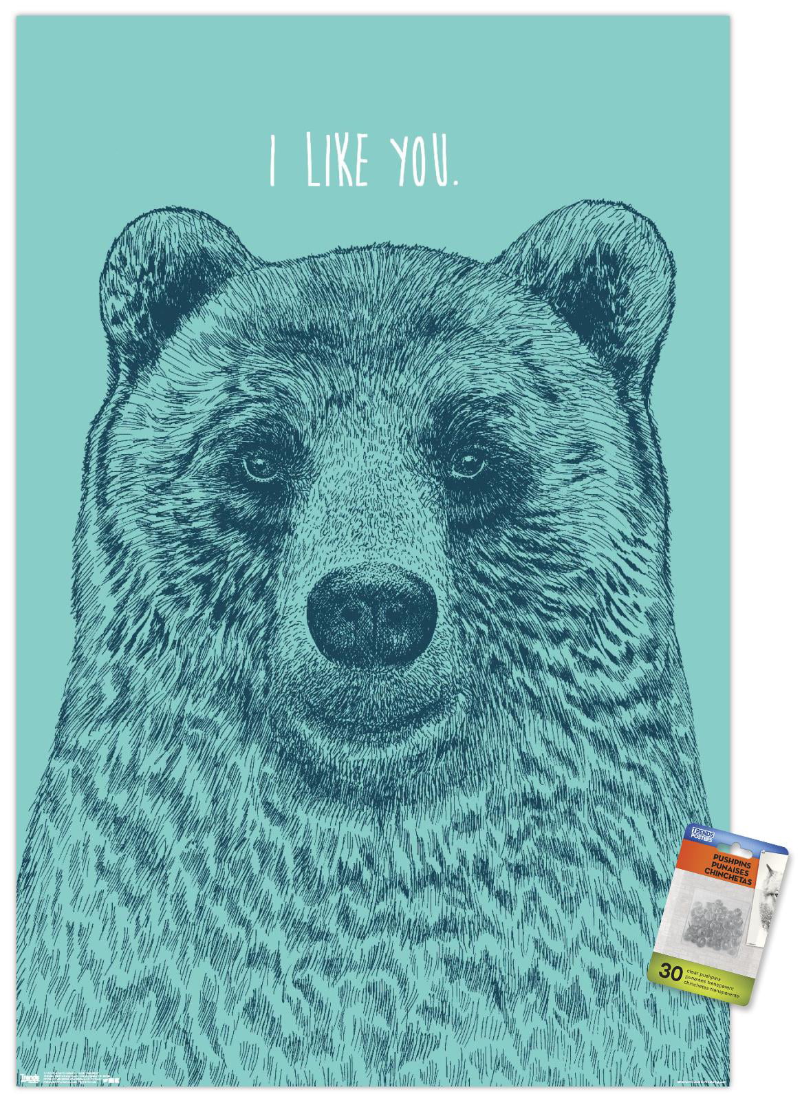 Rachel Caldwell - I Like You Bear Wall Poster with Push Pins, 22.375" x 34"
