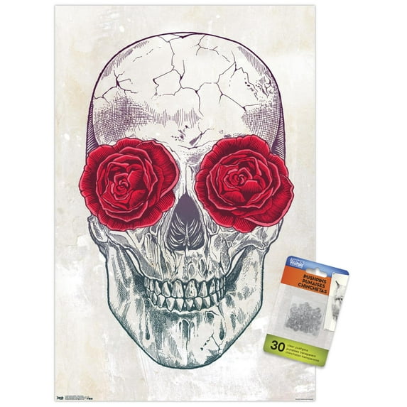 Rachel Caldwell - Skull Roses Wall Poster with Push Pins, 14.725" x 22.375"