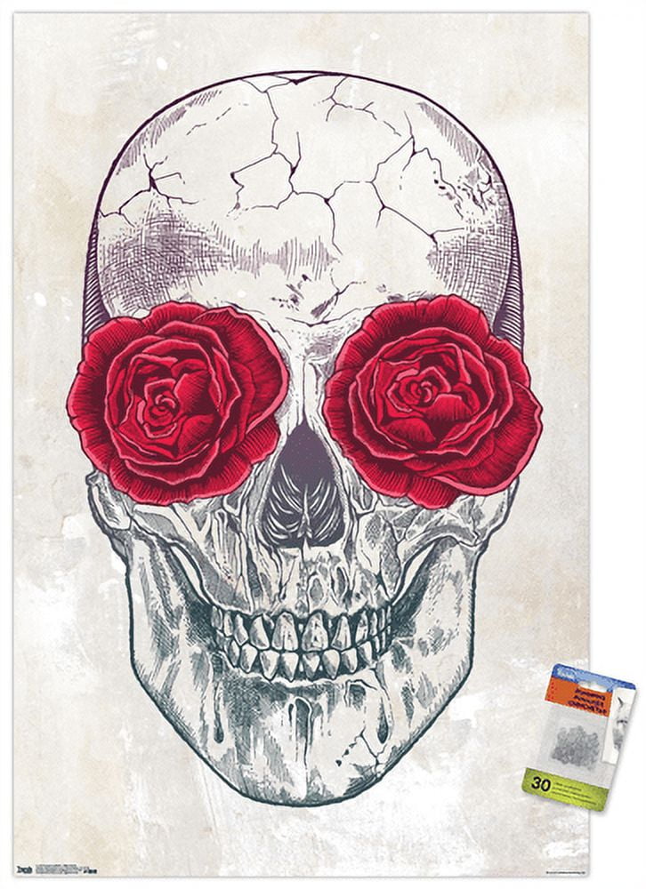 Rachel Caldwell - Skull Roses Wall Poster with Push Pins, 22.375" x 34"