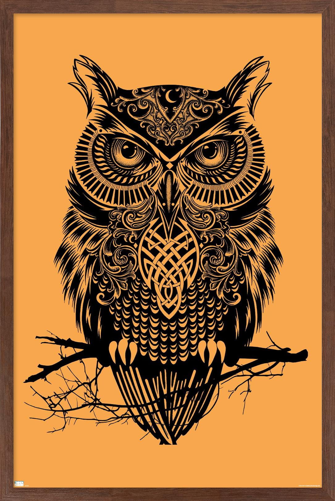 Rachel Caldwell - Warrior Owl On Orange Wall Poster, 22.375" x 34" Framed