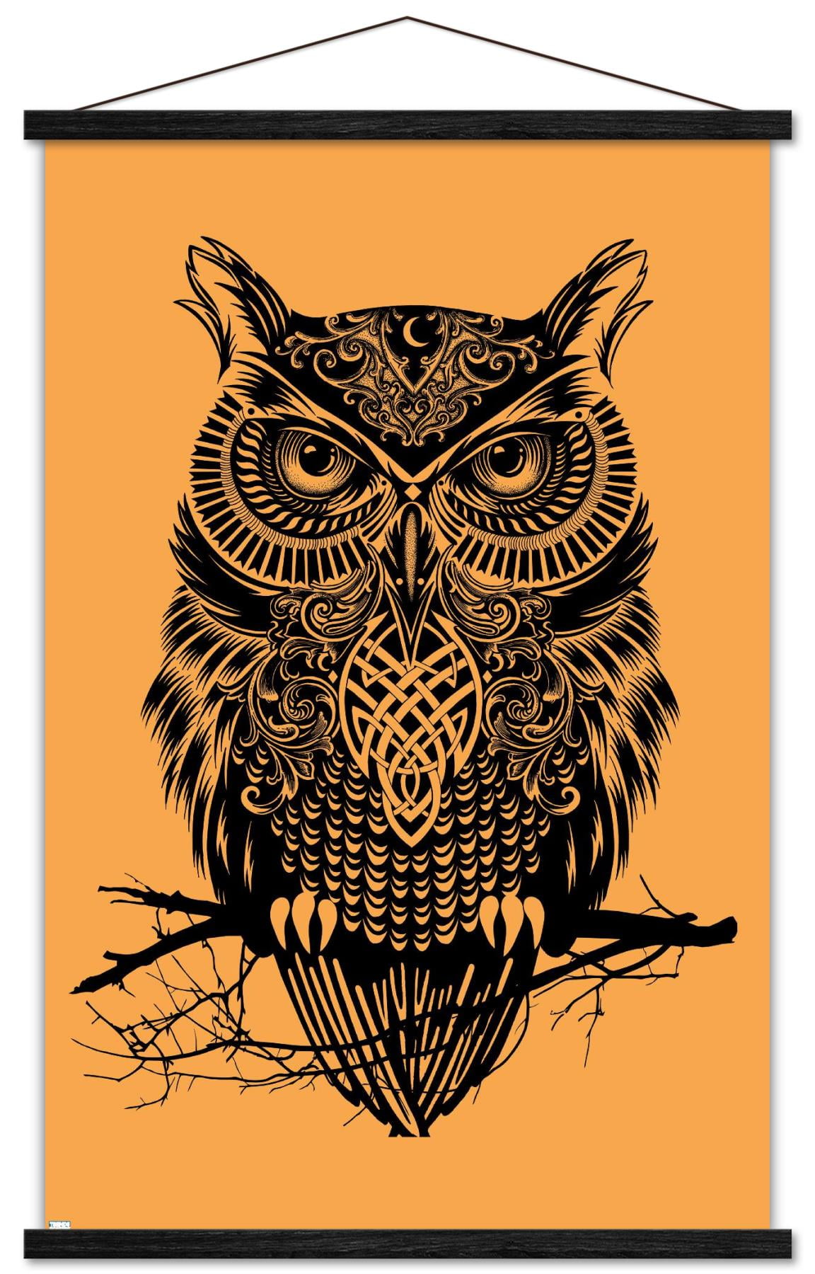 Rachel Caldwell - Warrior Owl On Orange Wall Poster with Magnetic Frame, 22.375" x 34"