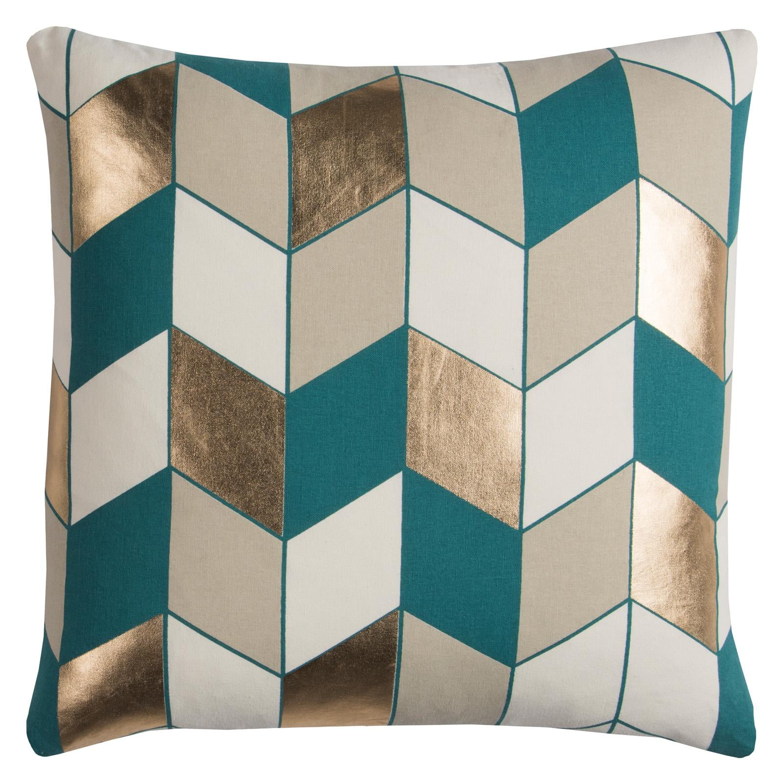 Teal and Gold Geometric Cotton Square Throw Pillow
