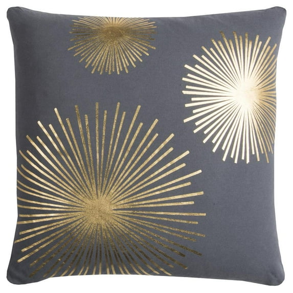 Rachel Kate Starburst 20" Poly Pillow with Cotton Cover-Gray/Metallic Gold