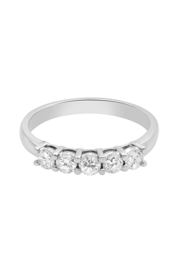 14K White Gold Five Stone Shared Prong-Set Diamond Band 0.50cttw