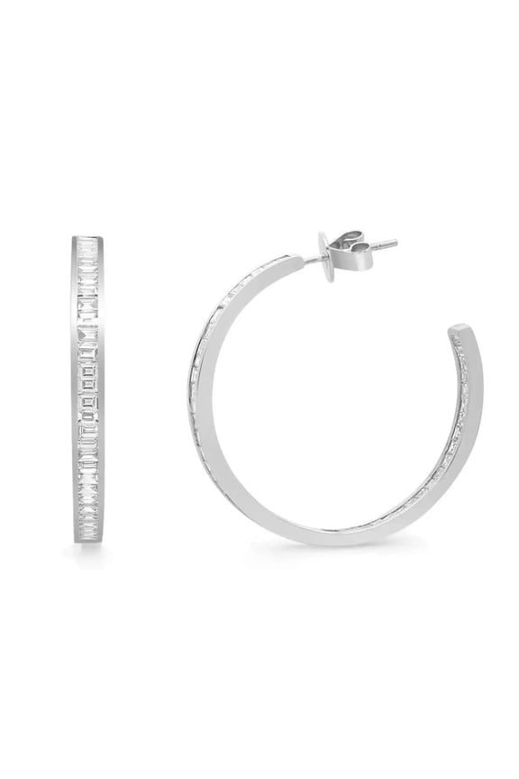2.97Cttw Baguette Cut Diamond Hoop Earrings 18K White Gold