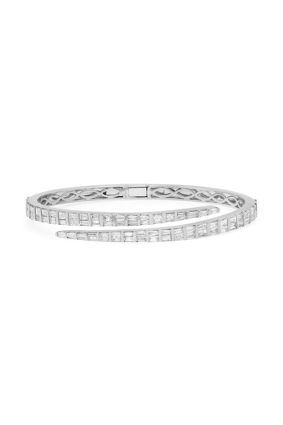 4.27Ctw Tapered Baguette Cut Diamond Bangle Bracelet 18K White Gold