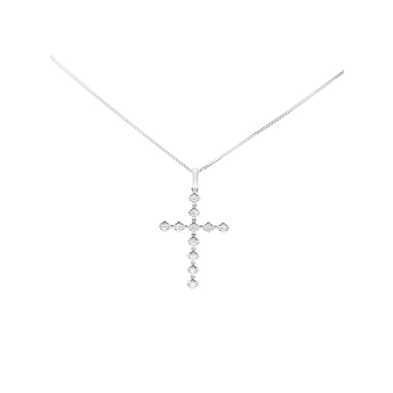 Rachel Koen Diamond Cross Pendant 14K White Gold 0.37cttw