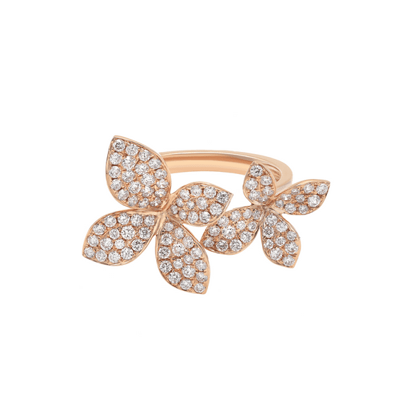 Rachel Koen Diamond Double Flower Cocktail Ring 18K Rose Gold 0.95Cttw Size 7