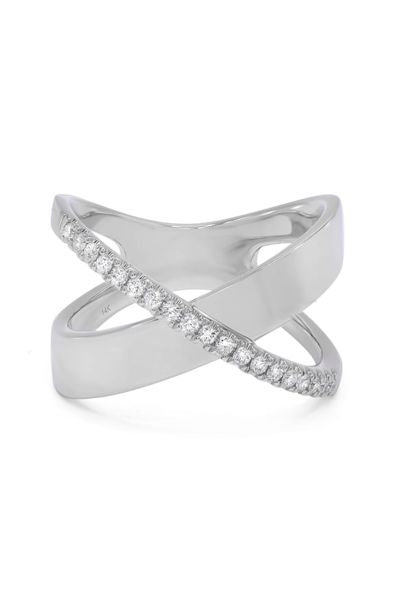 Pave Diamond X Ring Band 14K White Gold 0.19Cttw Size 7