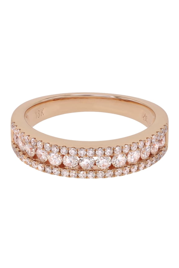 Round Diamond Half Way Wedding Band Ring 18K Rose Gold 0.76cttw