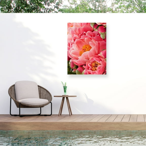 Rachel Perry 'Coral Peonies II' Outdoor Canvas 19x19