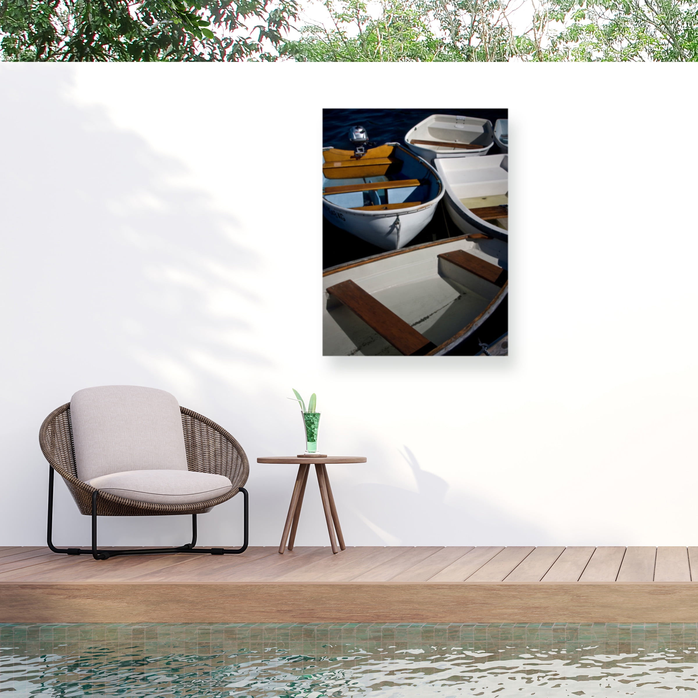 Rachel Perry Blue and White Row Boats Outdoor Canvas Print 14x19