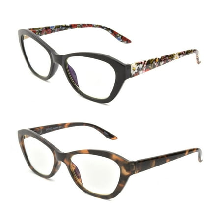 Rachel Rachel Roy 2 Pack Blue Light Reading Glasses, Black Floral/Tortoise, +1.50