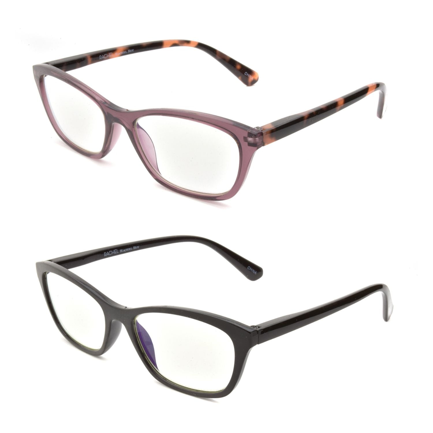 Rachel Rachel Roy 2 Pack Blue Light Reading Glasses, Black and Animal Print, 1.50 Diopter
