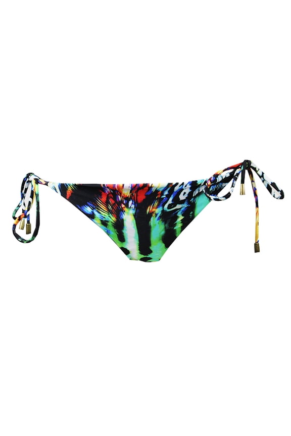 Roy Black Multi Tail Feathers Printed Side-Tie Bikini Bottom M