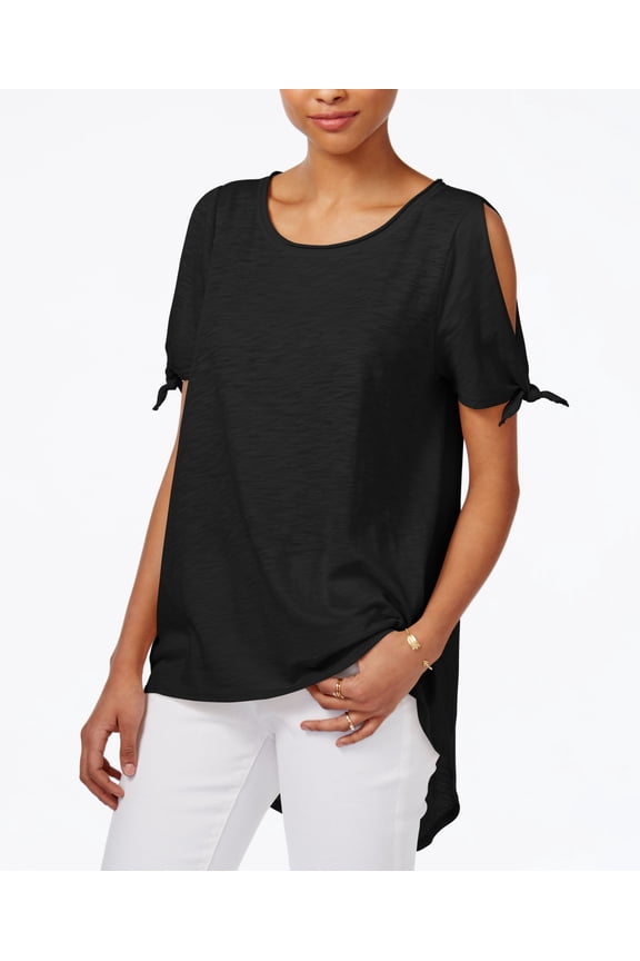 High Low Cold Shoulder Top Black XL