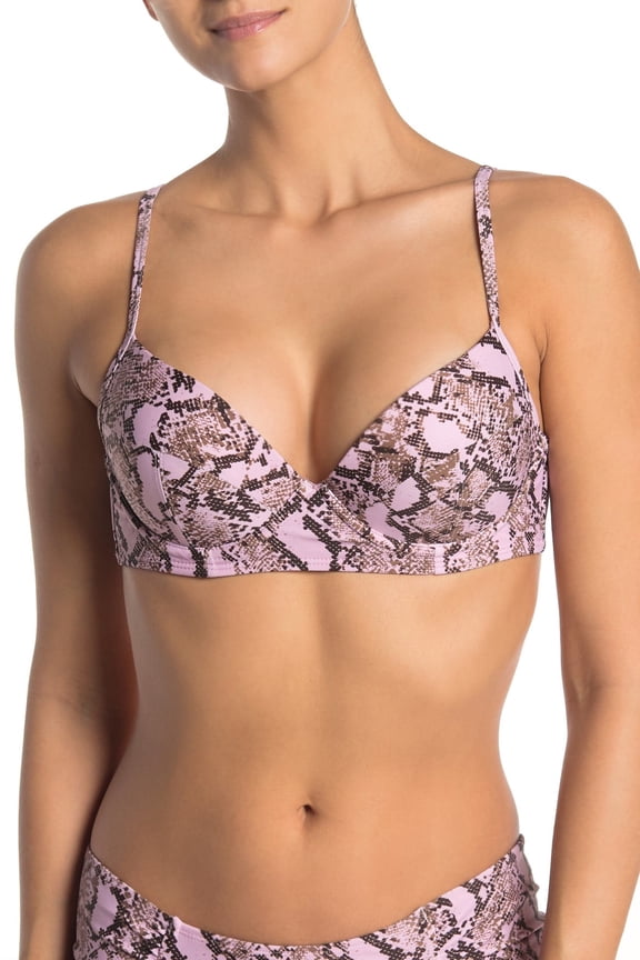 PYTHON PINK Tie Back Buster Bikini Swim Top, US Large