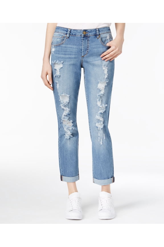 Ripped Girlfriend Jeans Medium Wash 32