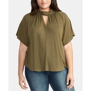 Rachel Rachel Roy Trendy Plus Size Keyhole Knit Top Army Green 1X