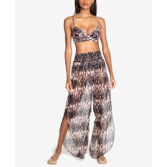Rachel Rachel Roy Wild Side Printed Wrap Side-Slit Pant Women’s Swimsuit, Brown, Medium