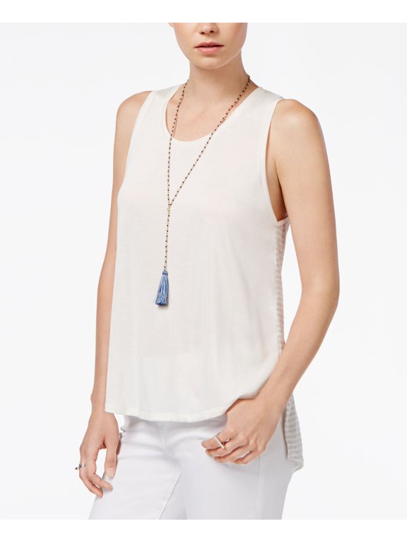 Women's Split-Back Sleeveless Top (Large, White/Heather Grey)