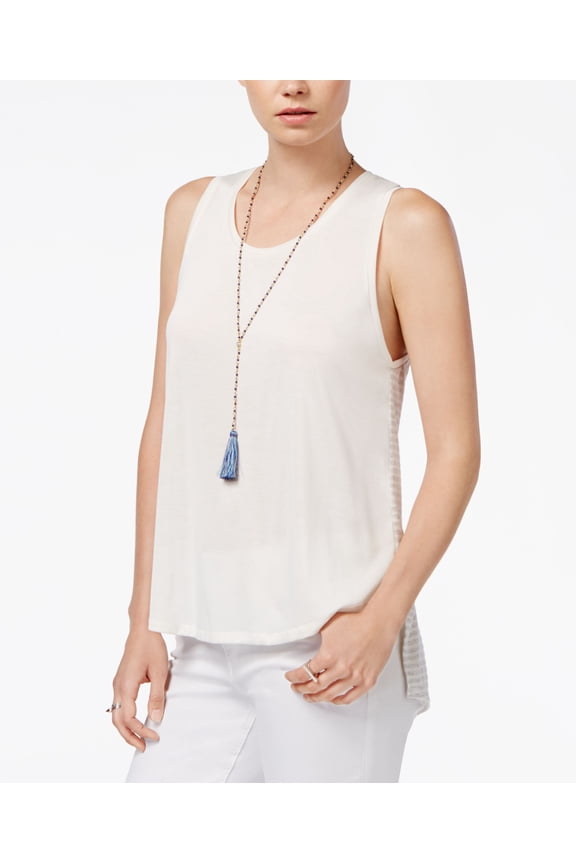 Women's Split-Back Sleeveless Top (Large, White/Heather Grey)