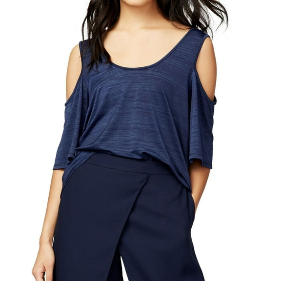 RACHEL ROY Womens Navy Cold Shoulder Short Sleeve Scoop Neck Top Size: XS