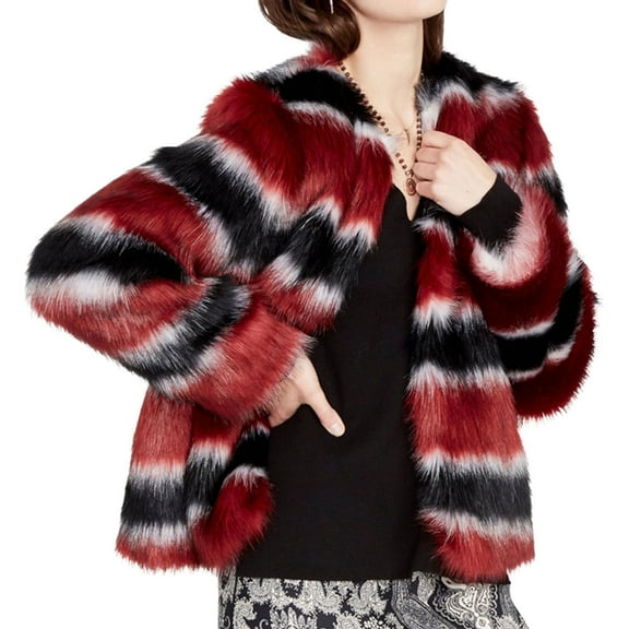 Rachel Rachel Roy Womens Faux Fur Striped Jacket