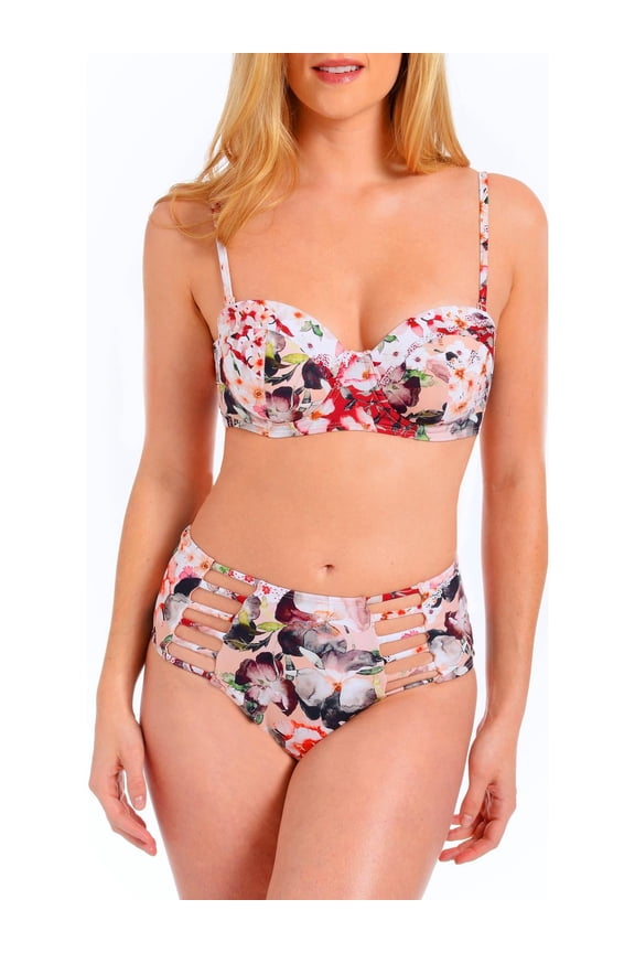 Womens Floral Print Bikini Swim Top Separates White L