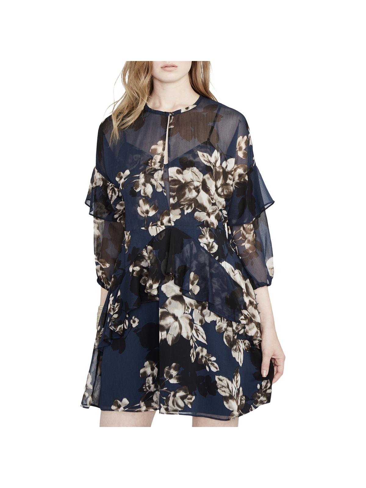 Rachel Roy Women's Floral Print Ruffled Dress - Blue A-Line Party Dress With 3/4 Sleeves - View #7