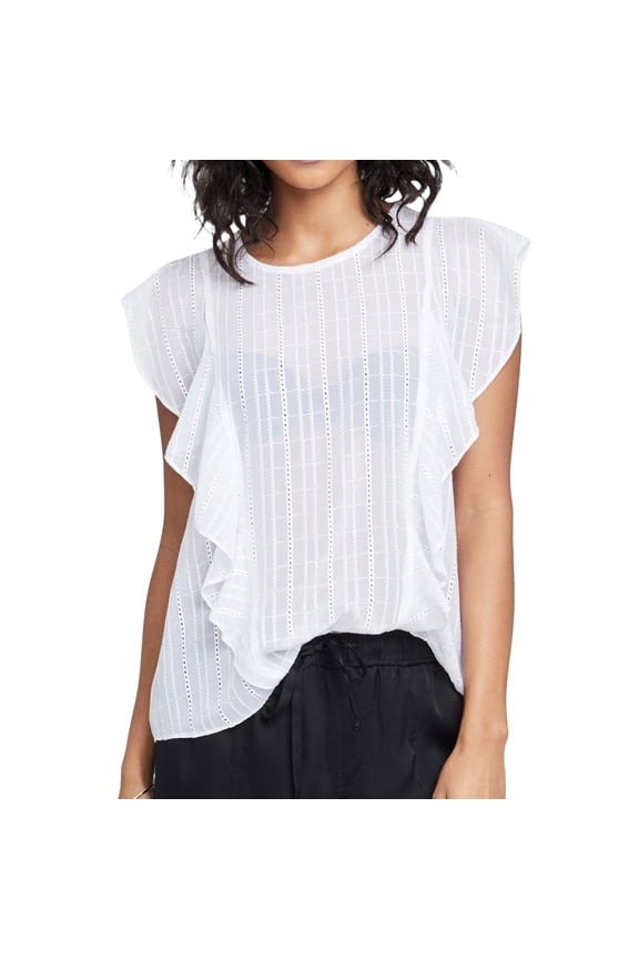 Rachel Roy Womens Gemma Ruffled Blouse, White, Large