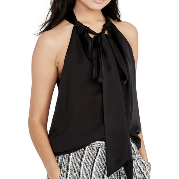 Rachel Roy Womens Madeline Tie-Front Knit Blouse, Black, 4