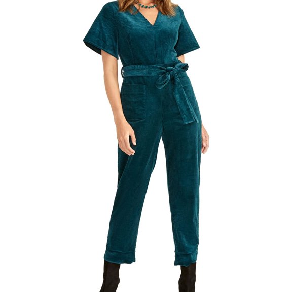 Rachel Rachel Roy Womens Mica Ribbed Velvet Jumpsuit Green 10