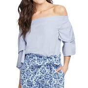 Rachel Roy Womens Flouce One Shoulder Blouse, Blue, Large