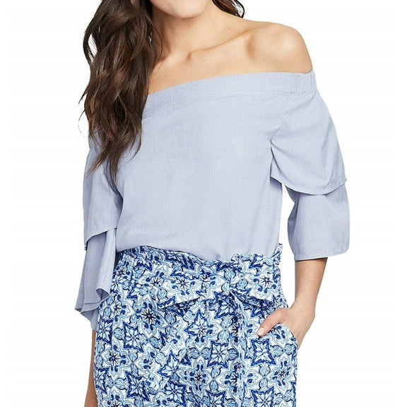 Rachel Roy Womens Flouce One Shoulder Blouse, Blue, Large