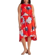 Rachel Rachel Roy Womens Plus Concetta Floral Hi-Low Midi Dress Orange 2X