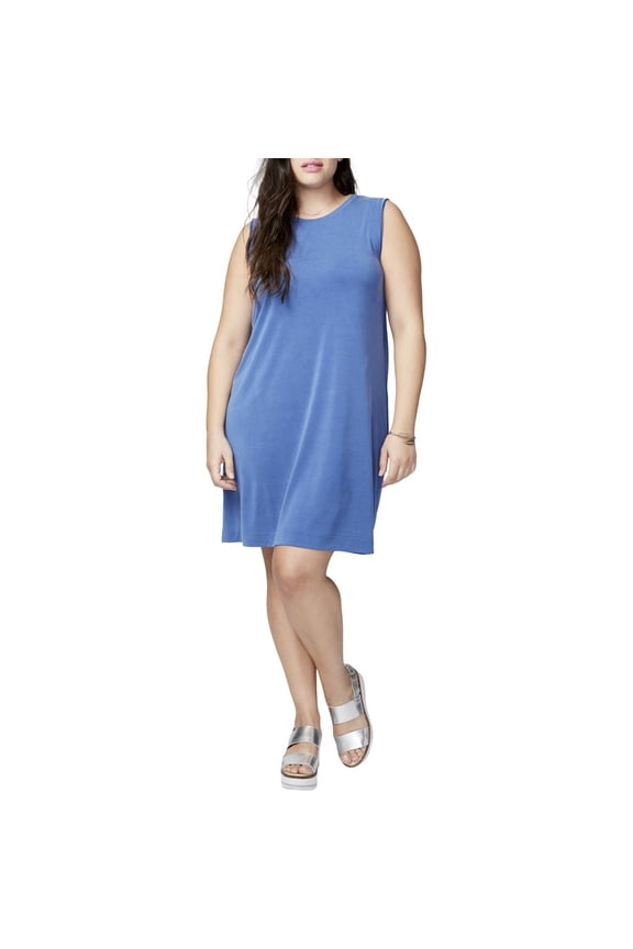 Womens Plus Jersey Casual Shift Dress Blue 0X