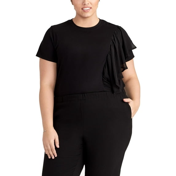 Rachel Rachel Roy Womens Plus Natalia Cascade Ruffle Tee T-Shirt