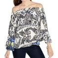 thumbnail image 1 of Rachel Rachel Roy Womens Printed Off-The-Shoulder Pullover Top White XS, 1 of 2