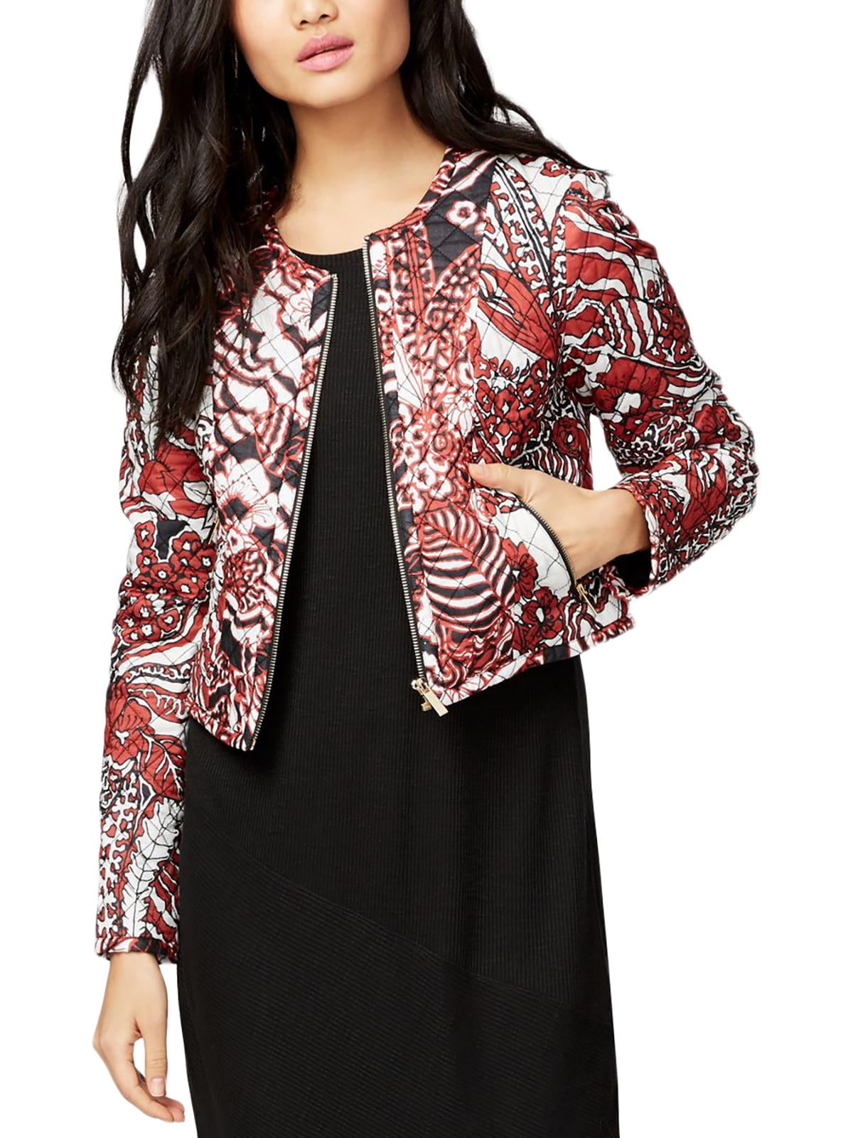 Rachel Rachel Roy Womens Quilted Floral Print Jacket White 10