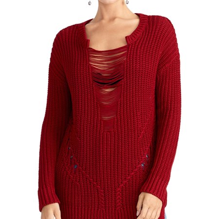 Rachel Rachel Roy Womens Rina Knit Destroyed Pullover Sweater