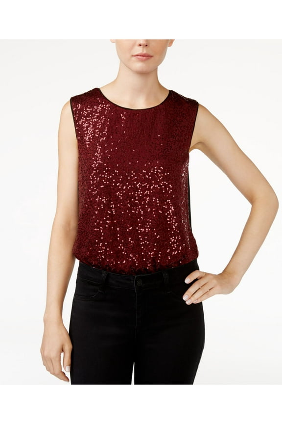 Roy Womens Sequined Mesh Inset Bodysuit