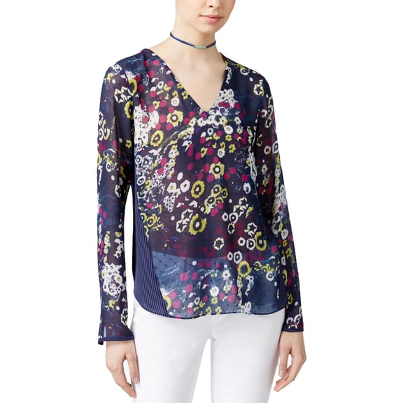 Rachel Rachel Roy Womens Sheer Floral Print Blouse