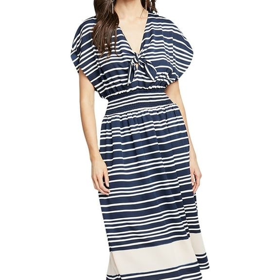Rachel Rachel Roy Womens Striped V-Neck Midi Dress