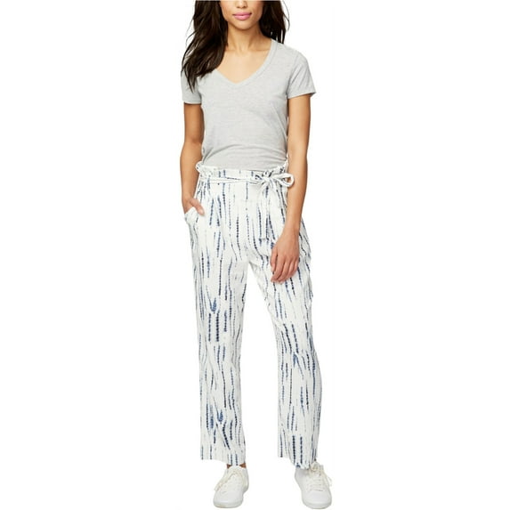 Rachel Roy Womens Printed Paper Bag Casual Trouser Pants, White, 12 Regular