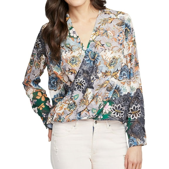 Rachel Roy Womens Crossover Peasant Blouse, Multicoloured, 10